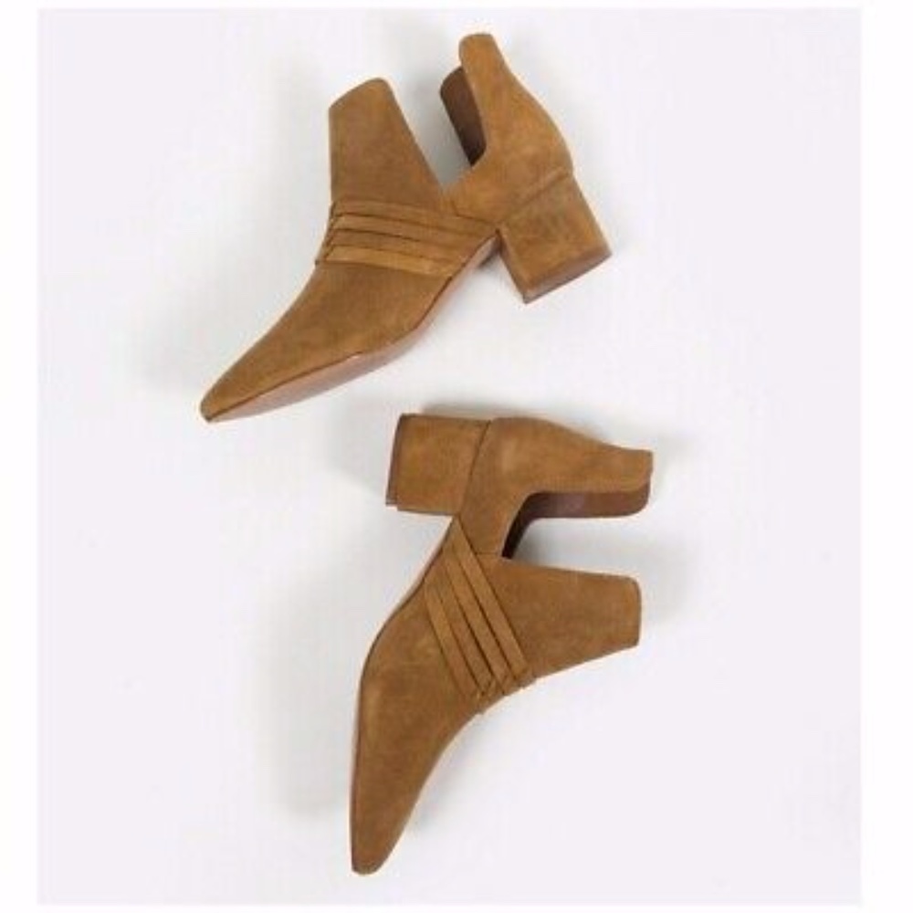 Able Womens Joselyne Booties Boots 6.5 Tobacco Suede Leather Ankle Chunky Heel